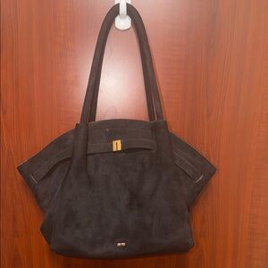 JW PEI Black Suede-Effect Tote with Gold Accent